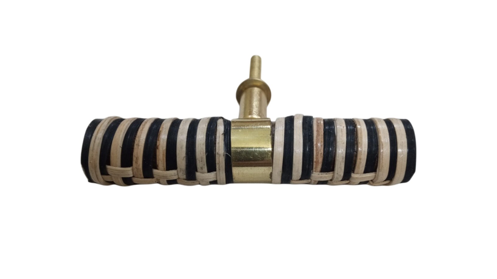 Handcrafted Striped Rattan & Polished Brass Door Knob | Bohemian Architectural Furniture Hardware Manufacturer