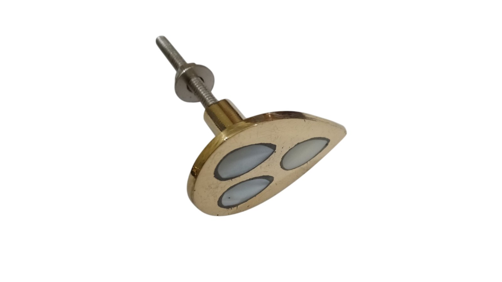 Artisan Trio-Petal Mother of Pearl Inlay Brass Cabinet Knob | Premium Furniture Hardware Manufacturer
