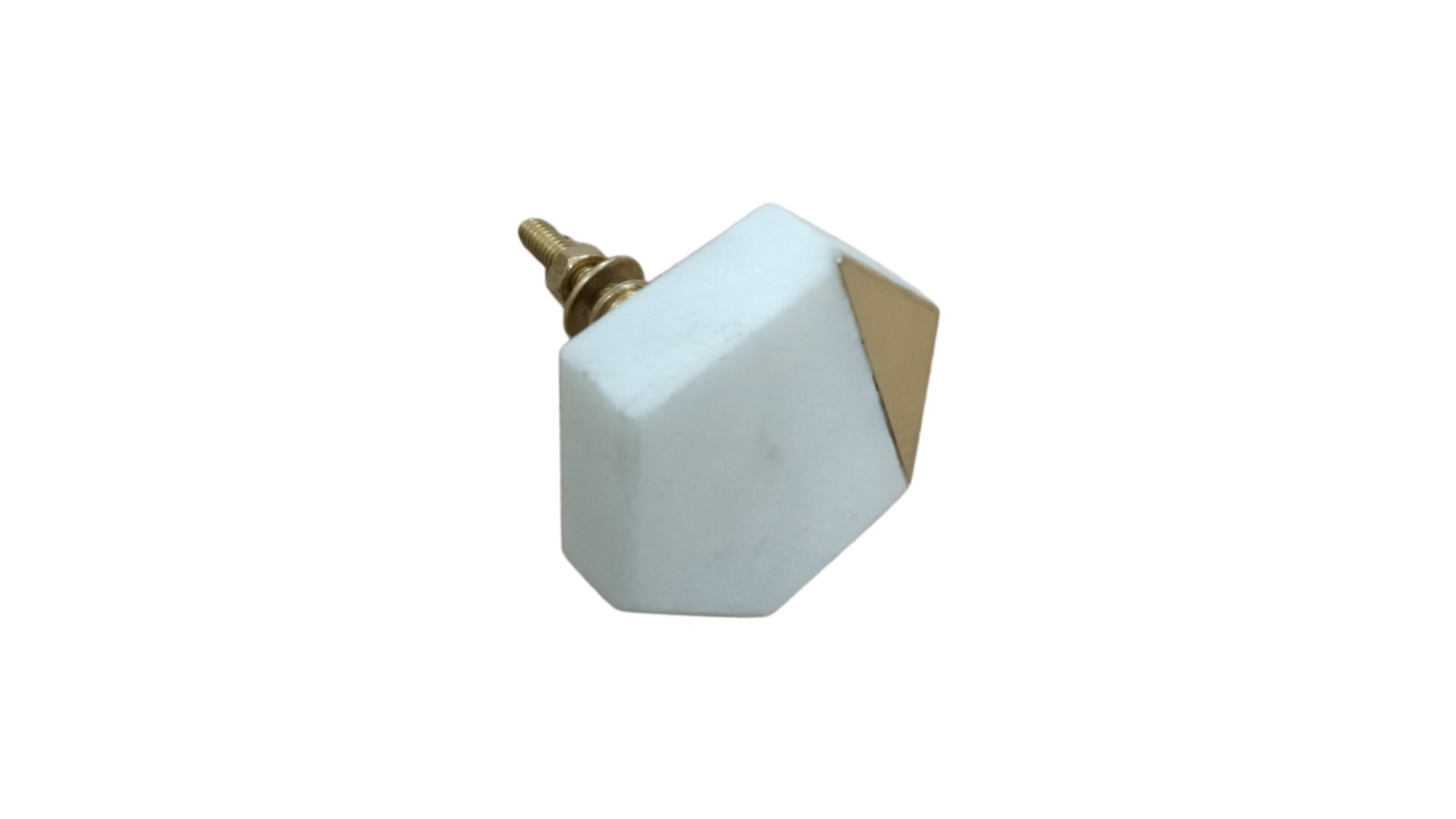 Geometric Hexagonal White Marble & Brass Corner Door Knob | Luxury Cabinet Hardware Manufacturer
