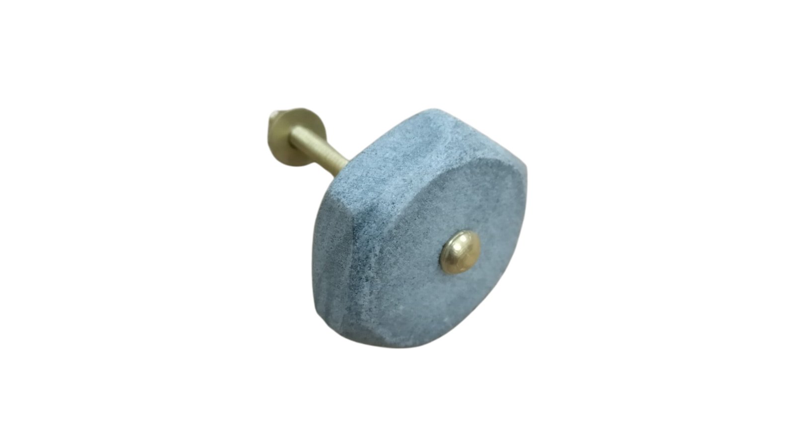 Handmade Round Grey Stone Cabinet Knob with Brass Center Stud