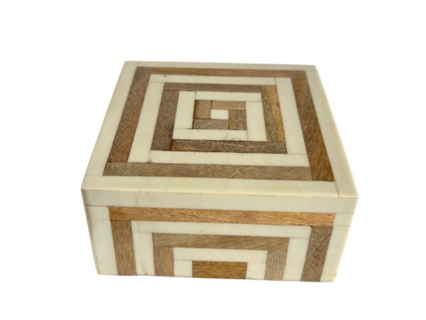 Handmade Wood and Bone Inlay Geometric Spiral Decorative Box | Manufacturer & Wholesale Supplier