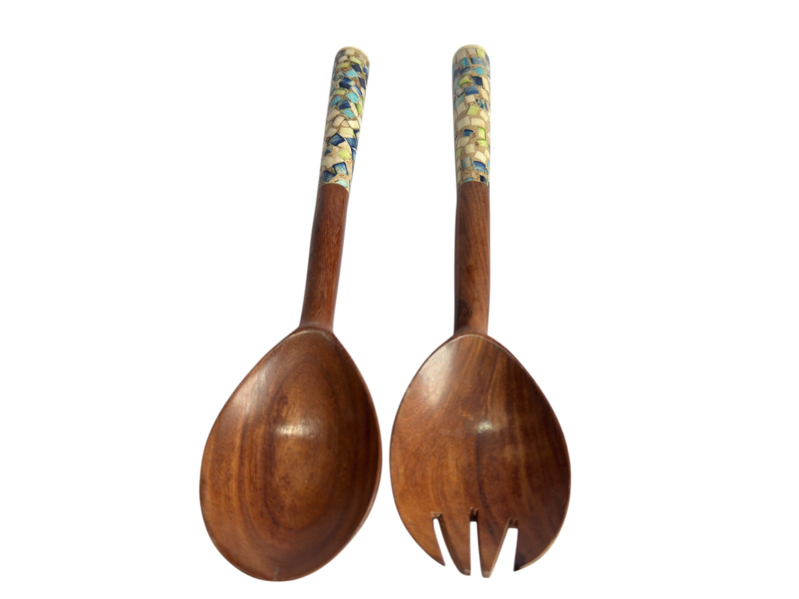 Wooden Salad Servers Set with Resin Mosaic Handles – Bulk Manufacturer & Wholesale Supplier