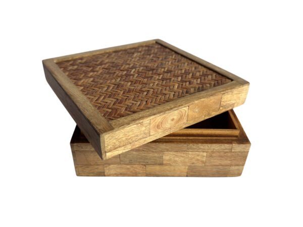 Handcrafted Wooden Storage Box with Woven Rattan Lid | Wholesale Manufacturer & Exporter