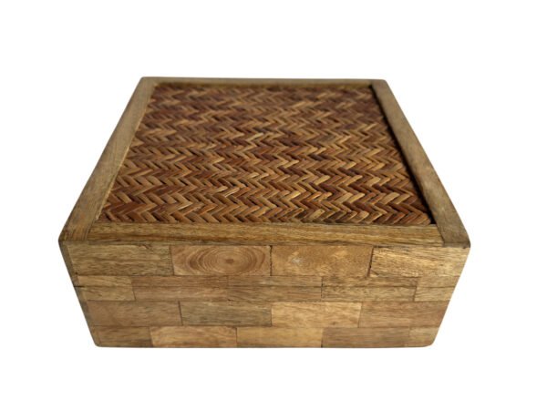 Handcrafted Wooden Storage Box with Woven Rattan Lid | Wholesale Manufacturer & Exporter