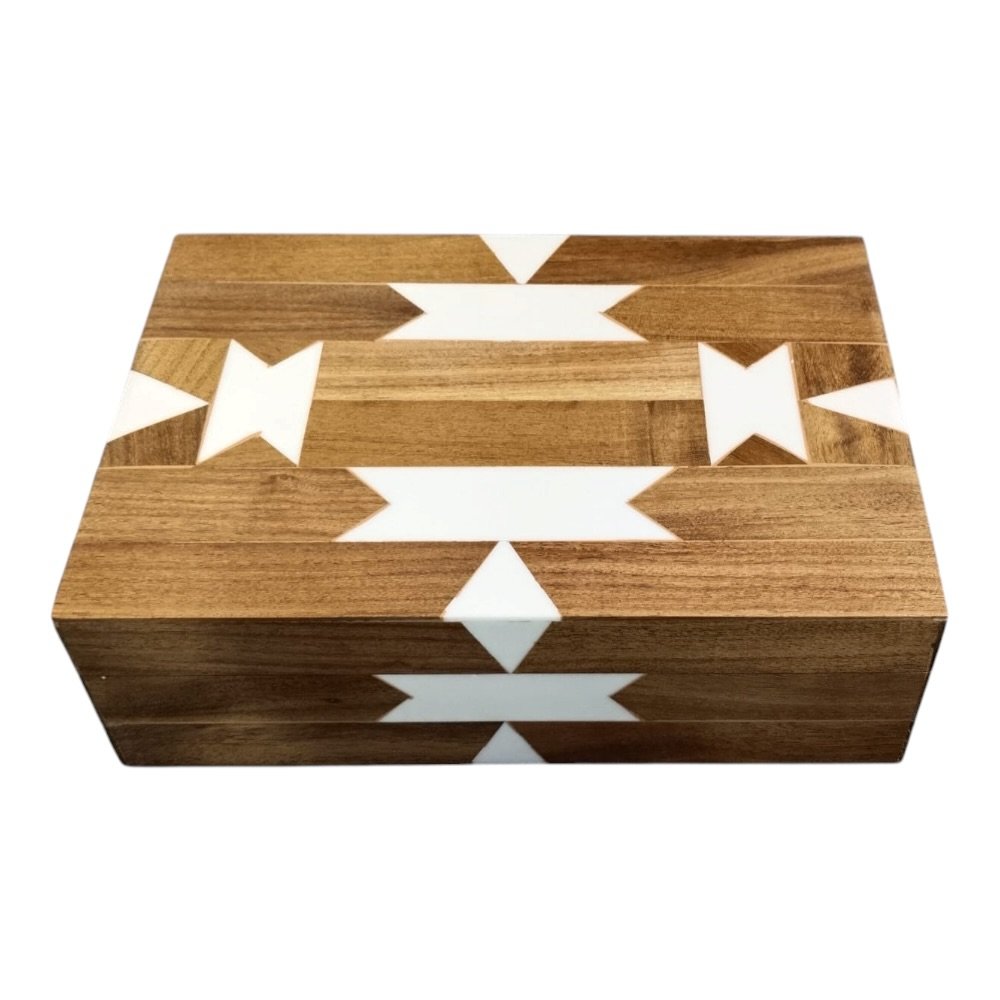 Handcrafted Wooden Keepsake Box with White Inlay Pattern | B2B Wholesale & Custom Manufacturing