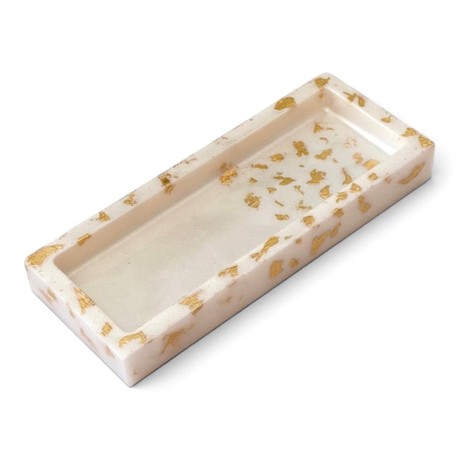 White Resin Vanity Tray with Gold Flakes Leaf Accent | B2B Manufacturer Supplier