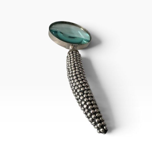 Handmade Beaded Metal Handle Magnifying Glass – Curved Studded Desktop and Study Accessory