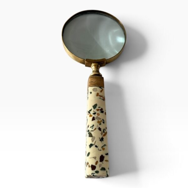 Antique Brass Finish Magnifying Glass with Terrazzo Style Pattern Handle