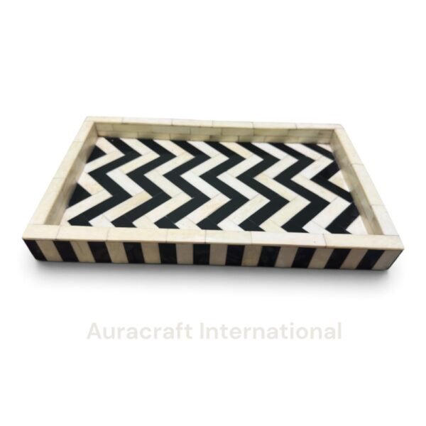 Handcrafted Bone Inlay Rectangular Serving Tray with Chevron Pattern | Bulk Manufacturer & Exporter
