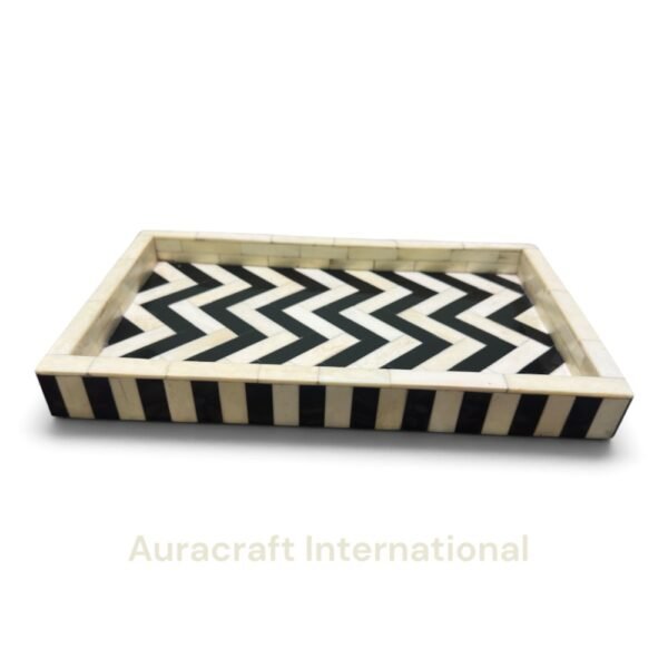 Handcrafted Bone Inlay Rectangular Serving Tray with Chevron Pattern | Bulk Manufacturer & Exporter