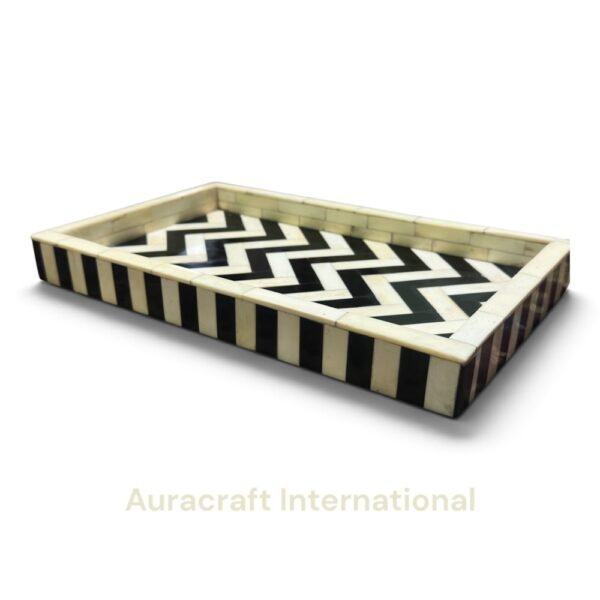 Handcrafted Bone Inlay Rectangular Serving Tray with Chevron Pattern | Bulk Manufacturer & Exporter