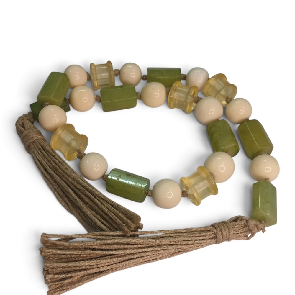 Handmade Multi-Shape Green and Cream Bead Garland with Tassels | Home Decor Manufacturer
